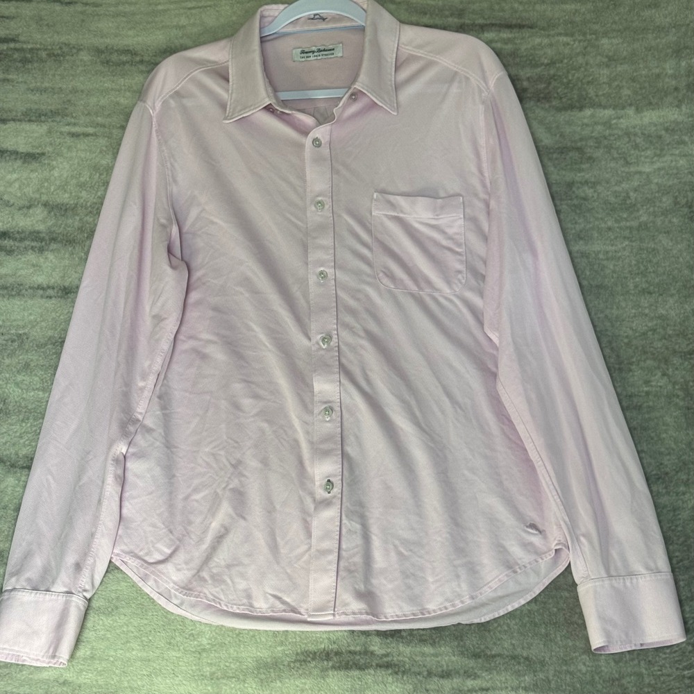 Tommy Bahama San Lucio Stretch IslandZone Shirt Mens Large Pink LongSleeve Pique